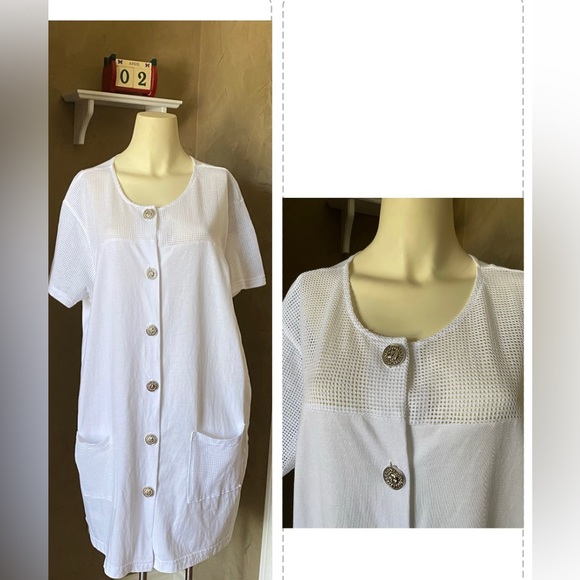 Jordan Taylor White cover up button front house dress women’s size 1X Vintage - Picture 12 of 12